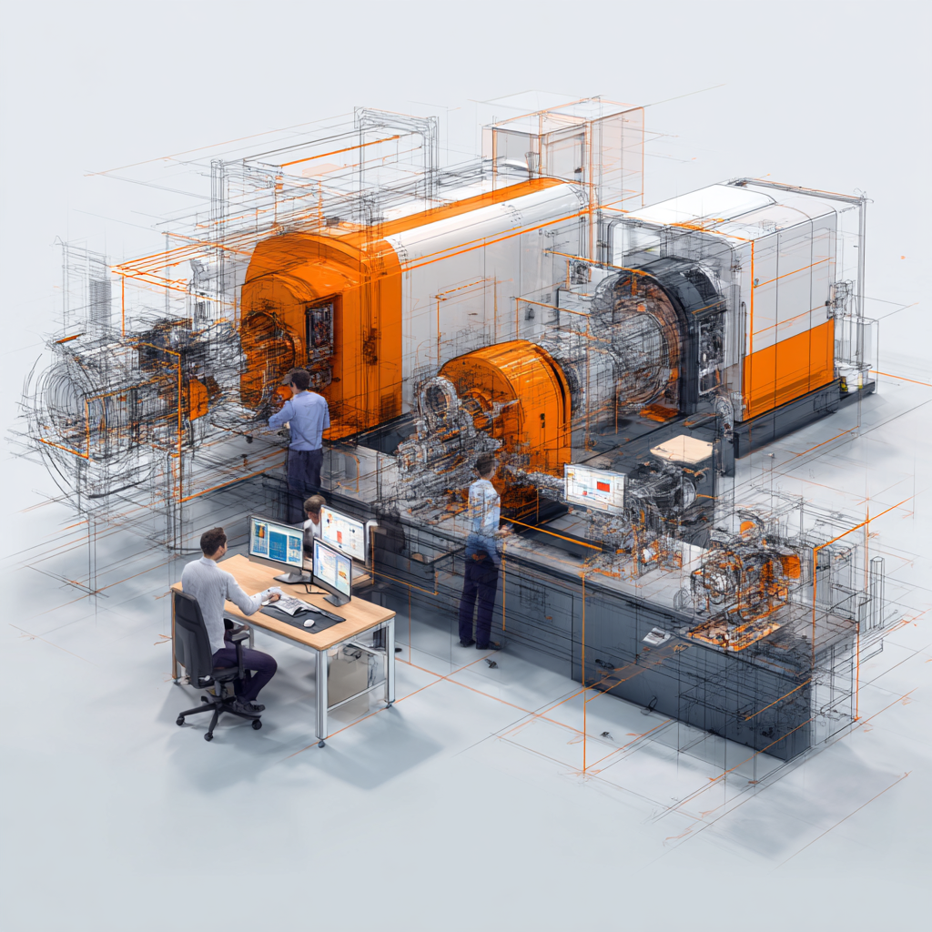 Menschen arbeiten an einem großen Produkt