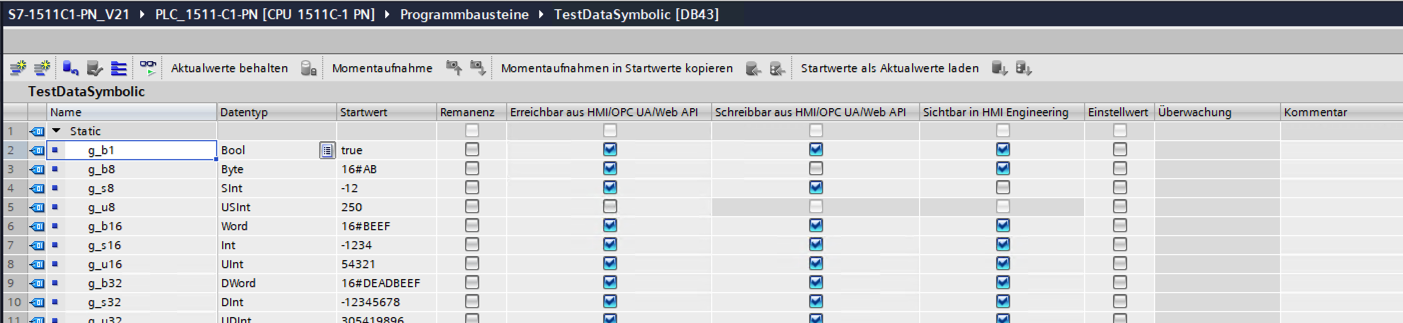 The three access-attribute columns in an optimized DB