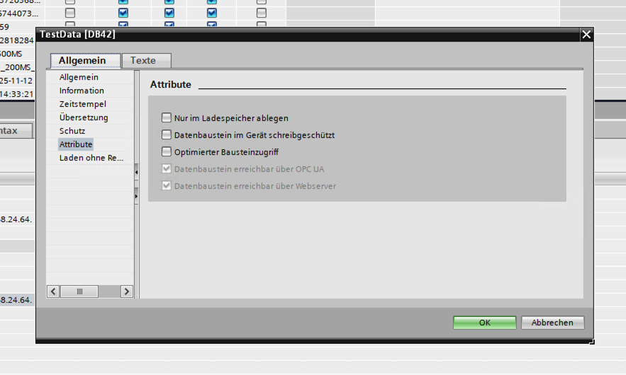 DB Attributes dialog — classic block