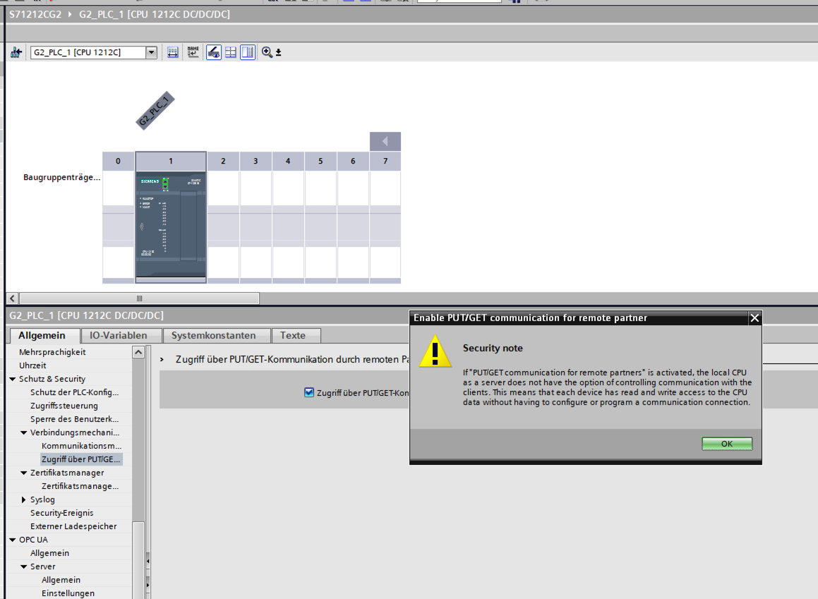 TIA security note shown when enabling PUT/GET communication for remote partners